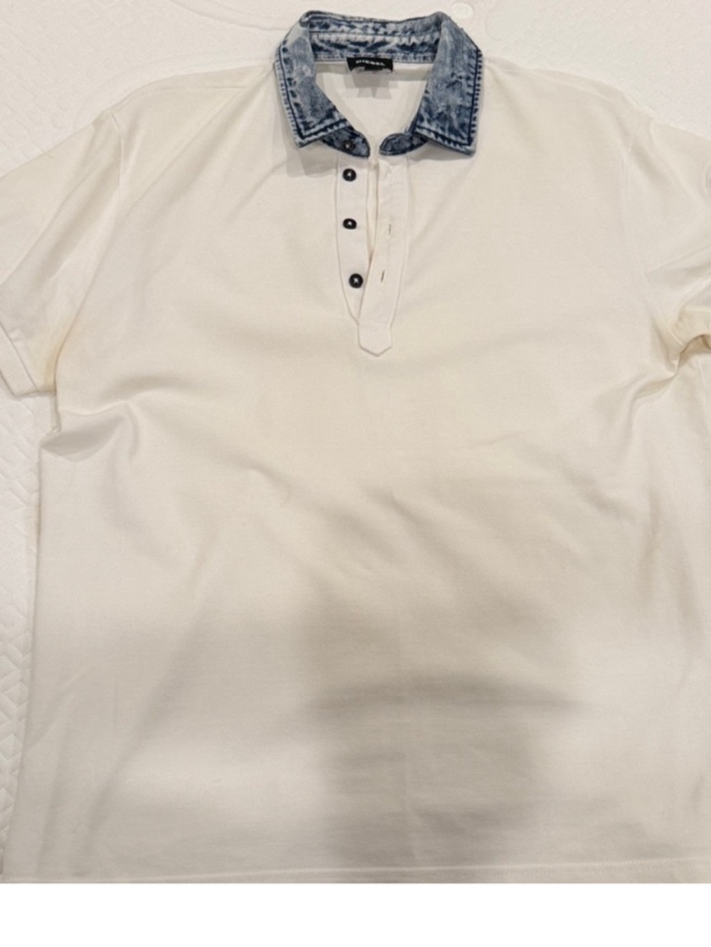 Diesel White Polo with Denim Collar